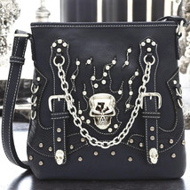 Gothic Skull Chain Crossbody Bag Black Faux Leather Punk Rock Stud Purse - $45.53