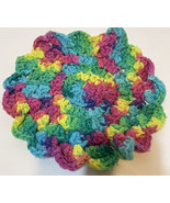 Vintage Handmade Crocheted Rainbow Flower Trivet Hot Pad Pot Holder 8 in - £8.33 GBP