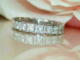 3Ct Princess Simulated Diamond 925 Sterling Silver Engagement Eternity Band Ring - £92.78 GBP