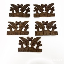 Set of 5 Wood Carved Applique Tropical Leave Ornament Furniture Wall Decor - £19.44 GBP