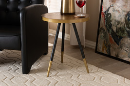 Alarice Round Walnut Wood and Metal End Table w/Two-Tone Black and Gold ... - $109.00