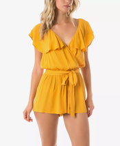O&#39;NEILL Beachy Woven Ruffled Romper Cover-Up w/Waist Tie, Goldenrod NWT LARGE - £12.42 GBP