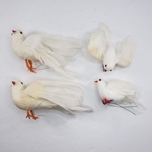 Vintage White Dove Ornament Wire Birds Feather Floral Arrangement Weddin... - £14.07 GBP