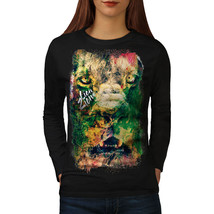 Wellcoda Lion Zion Cat Face Womens Long Sleeve T-shirt, Iron Casual Design - $32.55