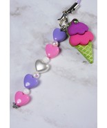 Ice Cream Cone Heart Handmade Cell Phone Charm Lanyard Strap Purple Pink... - $244.42 MXN