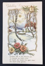 Vtg Dutch Greeting Card Happy New Year Posted 1954 Netherlands Snowy Cottage - $12.00