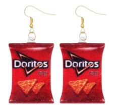 Doritos Chip Earrings Snack Bag Dangle Jewelry Acrylic Cute Food Red Nov... - $164.54 MXN