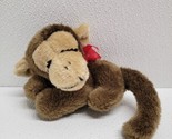 Vintage 1977 Russ Sidney Sleeping Brown Monkey Plush Red Ribbon 6&quot; - £31.06 GBP