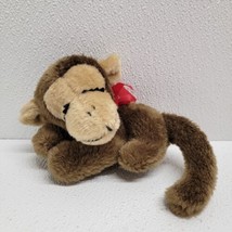 Vintage 1977 Russ Sidney Sleeping Brown Monkey Plush Red Ribbon 6&quot; - £30.85 GBP