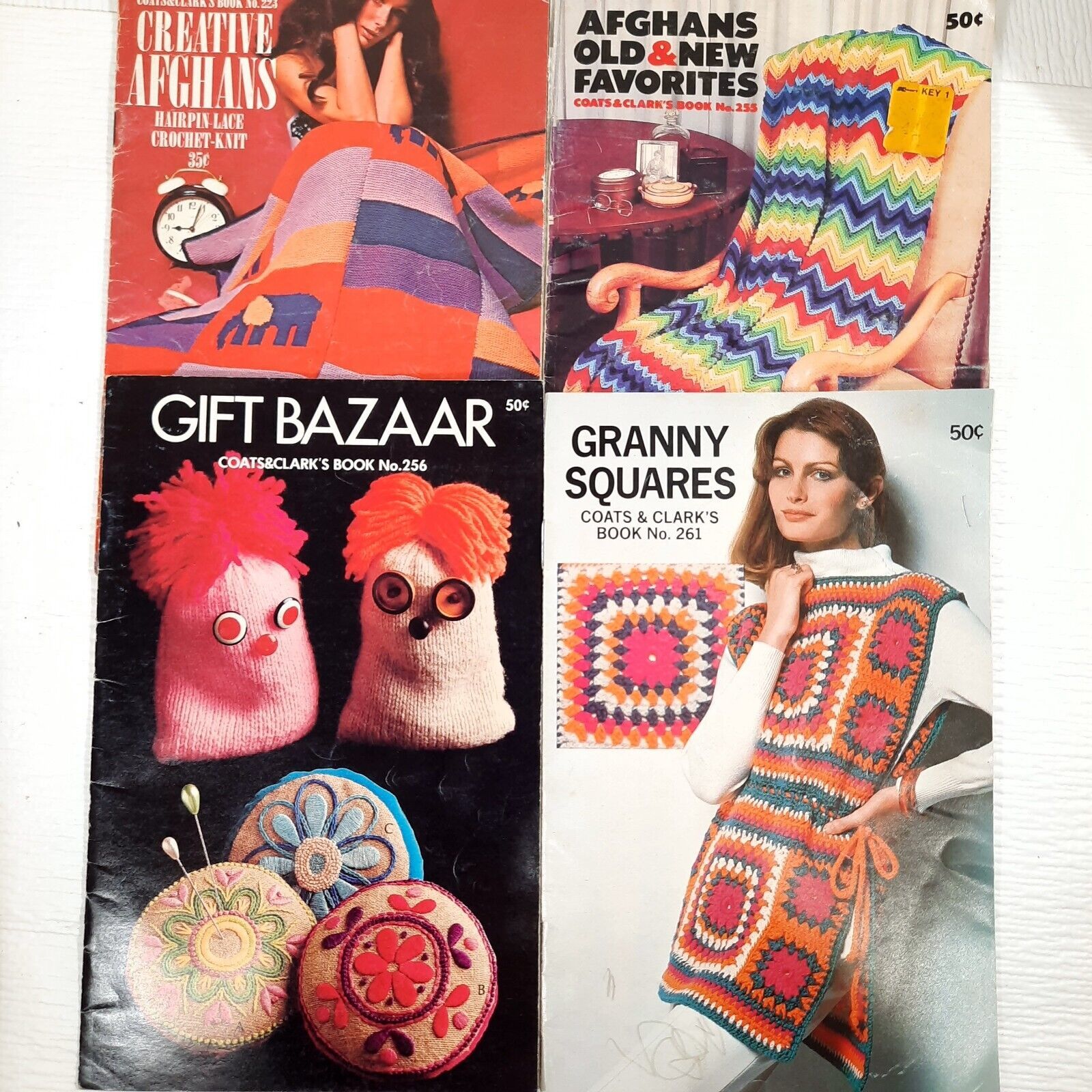 Vintage Coats & Clark's Books Creative Afghans Gift Bazaar Granny Squares 1970s - $32.00
