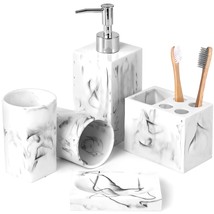 Bathroom Accessories Set, 5 Pcs Marble Look Sets Soap Dispenser &amp; Toothbrush Hol - £30.03 GBP