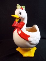 Christmas Goose holder w glitter candle Lundt Lites red bow holly - £6.72 GBP