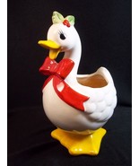 Christmas Goose holder w glitter candle Lundt Lites red bow holly - $8.50