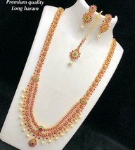 Bollywood CZ Ad Polki Kundan Handmade Jewelry Bridal Necklace Set Statement ruby - £97.96 GBP