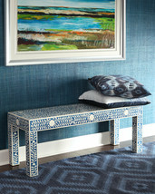 HORCHOW i Bone-Inlay Bench Coastal Cottage Organic Stunning Blue - $1,484.01