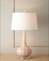 Horchow Pastel Pink &amp; Acrylic Fluted Gourd Table lamp Coastal Transitional - £226.26 GBP