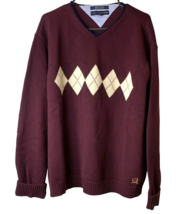 Tommy Hilfiger Sweater Mens Argyle Pullover V-neck Diamond Pattern XL 90s Y2K - £13.56 GBP