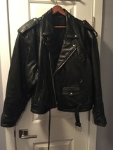 Vintage &quot;Geek&quot; Black Leather Biker Jacket - Large - Unique/Rare. One of a Kind? - £100.85 GBP