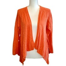 J Jill Orange Ribbed Open Front Cardigan Sweater Linen Blend Size M Medium - £18.60 GBP