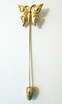 Vintage Signed Crown Trifari Butterfly Hat Stick Pin Brooch Gold Tone  - $22.00