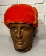 Vintage Orange Hunting Hat Vinyl With Ear Flaps Lined Medium Young An Ha... - £20.77 GBP