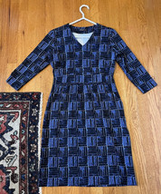 J. MCLAUGHLIN Blue Print V-Neck 3/4 Sleeve Pocket Catalina Cloth Dress S... - $49.47