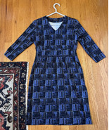 J. MCLAUGHLIN Blue Print V-Neck 3/4 Sleeve Pocket Catalina Cloth Dress S... - £38.76 GBP