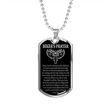 Biker&#39;s Prayer Angel Wings Bike Necklace Dog Tag Stainless Steel or 18k Gold 24 - £38.04 GBP+