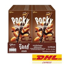 10 x Glico Pocky Crushed Nuts Almond Noir Chocolate Flavour Biscuit Stic... - £37.23 GBP