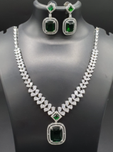 Indian Bollywood Style 18k White Gold Filled Necklace Emerald CZ Jewelry Set - £60.09 GBP