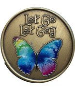 Let Go Let God Color Rainbow Butterfly Medallion Serenity Prayer Chip - £9.94 GBP