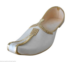 Men Shoes Indian Handmade Traditional Wedding Cream Jutti Loafers Punjabi US 8  - £43.94 GBP