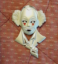 Matte Silver tone PIN Pierrot Clown Mime Joker Statement Style BROOCH Large 3" - $12.80