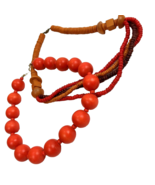 Vintage Necklace Lot Orange Wood Boho Statement Chunky Geo 70s Mod Festival - $17.81