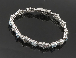 925 Sterling Silver - Shiny Genuine Diamond &amp; Blue Topaz Chain Bracelet - BT7252 - £70.68 GBP