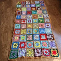 Vintage Granny Square Blanket Brown 32&quot; x 60&quot; Roseanne Homemade Crochet ... - £18.37 GBP
