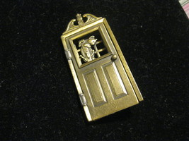 KITTY CAT and DOG in Opening Door BROOCH Pin signed JJ - 3 inches - $27.00