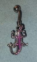 Dangle Iguana Pink &amp; Silver 1.25” H  14 Gauge Belly Button Ring Surgical... - £3.80 GBP