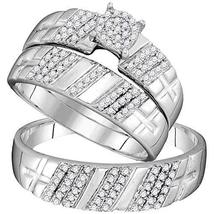 10kt White Gold His &amp; Hers Round Diamond Cluster Matching Bridal Wedding Ring Ba - £467.55 GBP
