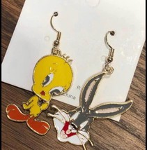 Looney Tunes Inspired Tweety Bird Bugs Bunny Dangle Hook Earrings Gift - £8.68 GBP