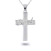 925 Sterling Silver Blessed Textured Cross Pendant Necklace - £19.10 GBP+