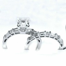 2 Ct Princess Cut Moissanite Engagement Ring Set 14K White Gold Plated Silver - £76.07 GBP