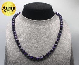 Purple Tiger Eye Necklace -  Mens Necklace - Beaded Necklace - Crystal Necklace  - £30.37 GBP