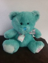 Hugfun Teddy Bear Teal Blue Nose Plush Stuffed Animal XO Heart on Foot - £15.47 GBP