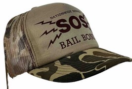 SOS BAIL BOND Camo Mesh Trucker Hat Snapback Lightning Bolt Logo Vintage - £12.58 GBP