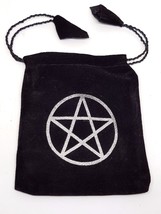 Gift Bag Pentacle Pentagram Velvet Black Jewellery Pouch Drawstring Pagan - £3.67 GBP