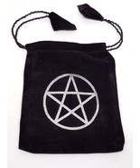 Gift Bag Pentacle Pentagram Velvet Black Jewellery Pouch Drawstring Pagan - £3.62 GBP