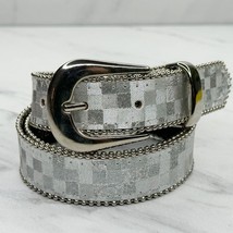 Vintage Square Textured Metallic Silver Faux Leather Belt Size Small S W... - $16.82