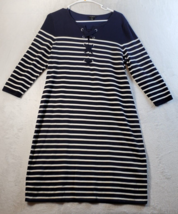 Talbots T Shirt Dress Womens Petite Large Navy White Striped Cotton Long Sleeve - £21.44 GBP