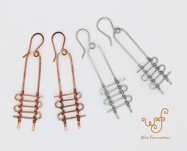 Handmade copper or stainless steel earrings: abstract wire wrapped ladder - $29.00